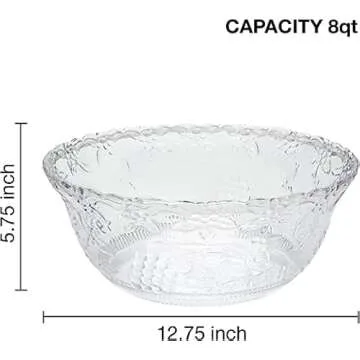 S.G Premium Quality Plastic Punch Bowl with Ladle - 2 Gallon Punch Bowl with Ladle - Embroidered Design 8 Quart large Serving Bowl with 5 oz Plastic Serving Ladle/Spoon for Parties, Holidays, and more