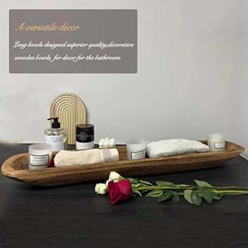 Wooden Dough Bowl Decor, Vintage Wooden Bowl Hand Carved Home Decor for Dining Table Center, Living Room, Kitchen Decor. (30inch brown)