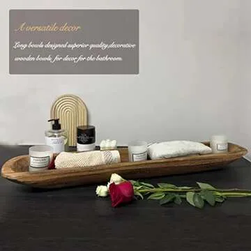 Wooden Dough Bowl Decor, Vintage Wooden Bowl Hand Carved Home Decor for Dining Table Center, Living Room, Kitchen Decor. (30inch brown)