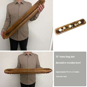 Wooden Dough Bowl Decor, Vintage Wooden Bowl Hand Carved Home Decor for Dining Table Center, Living Room, Kitchen Decor. (30inch brown)