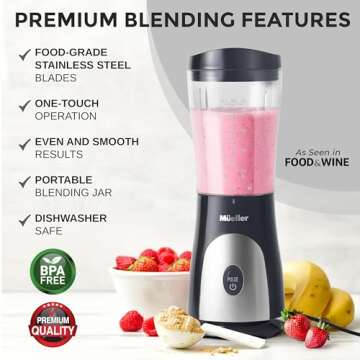 Mueller Personal Blender for Shakes and Smoothies with 15 Oz Travel Cup and Lid, Juices, Baby Food, ...