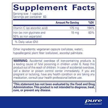 Pure Encapsulations Iron-C - 15 mg - 175 mg Vitamin C - Red Blood Cell Support* - Energy Production ...