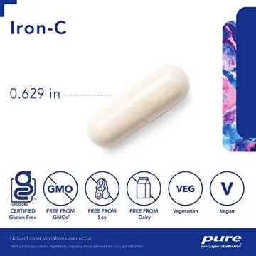 Pure Encapsulations Iron-C - 15 mg - 175 mg Vitamin C - Red Blood Cell Support* - Energy Production - Highly Bioavailable Iron Pill - Gluten Free & Vegan - 60 Capsules