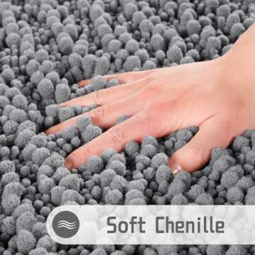 Yimobra Bath Mats for Bathroom 36.2 x 24, Soft Shaggy Large Size Bath Rug, Non-Slip, Super Absorbent and Thick, Machine Washable Quick Dry Shower Rug, Bath Mat for Bathroom Floor, Grey