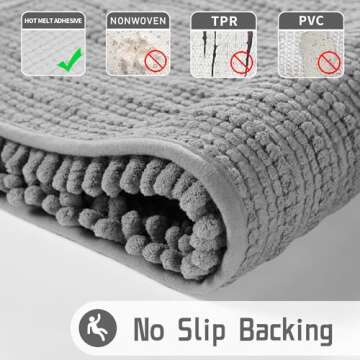 Yimobra Bath Mats for Bathroom 36.2 x 24, Soft Shaggy Large Size Bath Rug, Non-Slip, Super Absorbent and Thick, Machine Washable Quick Dry Shower Rug, Bath Mat for Bathroom Floor, Grey