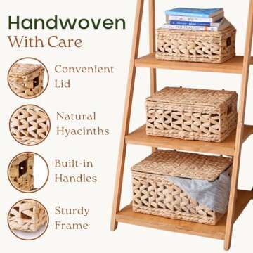 CHI AN HOME 14in Wicker Storage Baskets with Lids, Set of 3 Natural Water Hyacinth Decorative Basket...