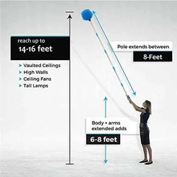 Cobweb Duster with Pole, 4ft Stainless Steel Pole Cobweb Brush with Medium-Stiff Bristles for Walls Beams Shelves Iight Fixtures and Window Screens