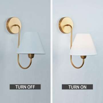 Contemporary Linen Shade Sconce, Stainless Steel, Oil Rubbed Bronze, Brass, White Linen Shade, Damp Rated, Wall Lights for Living Room (Brass, Single)