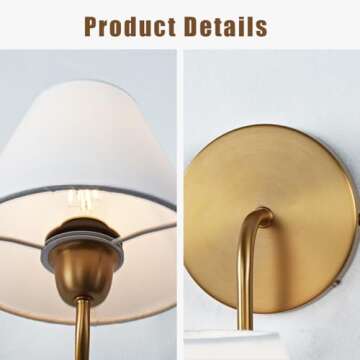 Contemporary Linen Shade Sconce, Stainless Steel, Oil Rubbed Bronze, Brass, White Linen Shade, Damp Rated, Wall Lights for Living Room (Brass, Single)