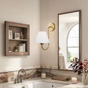 Contemporary Linen Shade Sconce, Stainless Steel, Oil Rubbed Bronze, Brass, White Linen Shade, Damp Rated, Wall Lights for Living Room (Brass, Single)