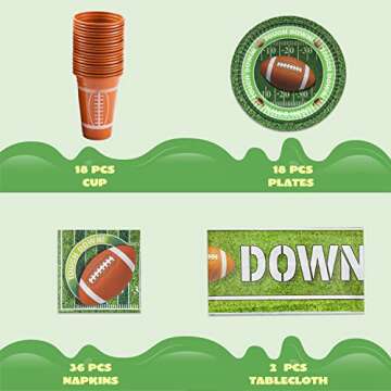 JOYIN 74 PCS Football Game Day Party Supplies Pack-18 Football Themed Cups, 18 Plates, 36 Napkins and 2 Tablecloths Football Tableware Party Decorations