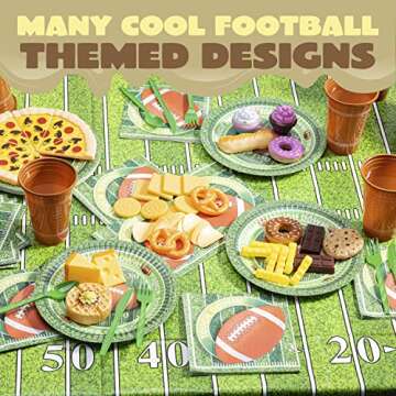JOYIN 74 PCS Football Game Day Party Supplies Pack-18 Football Themed Cups, 18 Plates, 36 Napkins and 2 Tablecloths Football Tableware Party Decorations
