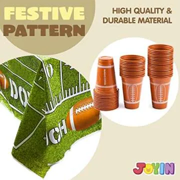 JOYIN 74 PCS Football Game Day Party Supplies Pack-18 Football Themed Cups, 18 Plates, 36 Napkins and 2 Tablecloths Football Tableware Party Decorations