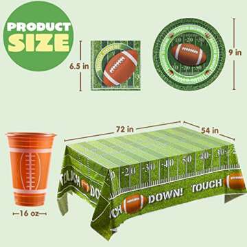 JOYIN 74 PCS Football Game Day Party Supplies Pack-18 Football Themed Cups, 18 Plates, 36 Napkins and 2 Tablecloths Football Tableware Party Decorations