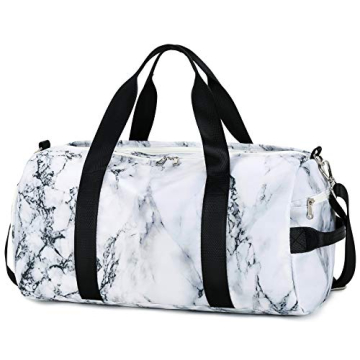 Sport Gym Duffle Travel Bag for Men Women Duffel with Shoe Compartment, Wet Pocket (Marble-White) 19...