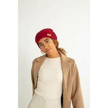 Grace Eleyae GE Adjustable Satin Lined Wool Winter Cap Silky Sleeping Beanie Hat, Wine Red