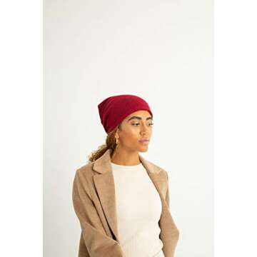 Grace Eleyae GE Adjustable Satin Lined Wool Winter Cap Silky Sleeping Beanie Hat, Wine Red