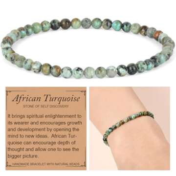 QOGIR African Turquoise Bracelet - Discovery Bracelet for Women Men - Handmade Natural Gem Stone Bea...