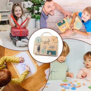 TQJ Montessori Busy Board Toddler for Toddlers with Drawing Board Baby Busy Board Wooden Sensory Board Montessori Toys Preschool Education Learning Fine Motor Life Thinking and Hands-on Skill