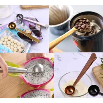 Premium Coffee Scoop Clip - 2 in 1 Stainless Steel Design