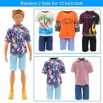 Miunana Lot 12 Items Boy Doll Clothes - 5 Sets with Shoes, Formal Attire for 12 Inch Dolls