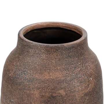 Briful 9.6in Large Rustic Brown Ceramic Vase,Vintage Farmhouse Flowers Vase,Shabby Terra Cotta Vase, Antique Pottery Decorative Pampas Vase for Home Office Table Shelf Mantel Porch Decorations