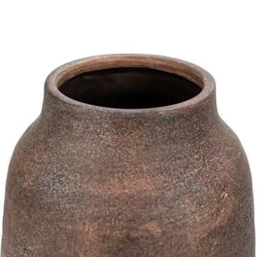 Briful 9.6in Large Rustic Brown Ceramic Vase,Vintage Farmhouse Flowers Vase,Shabby Terra Cotta Vase, Antique Pottery Decorative Pampas Vase for Home Office Table Shelf Mantel Porch Decorations