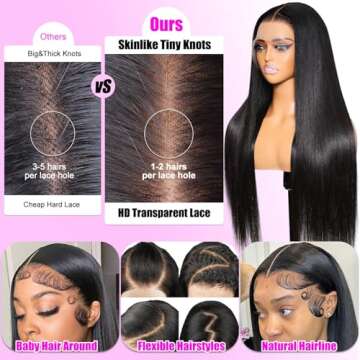 Dheridy 250% Density 13x6 HD Straight 30 Inch Lace Front Wigs Human Hair Pre Plucked Lace Frontal Wi...