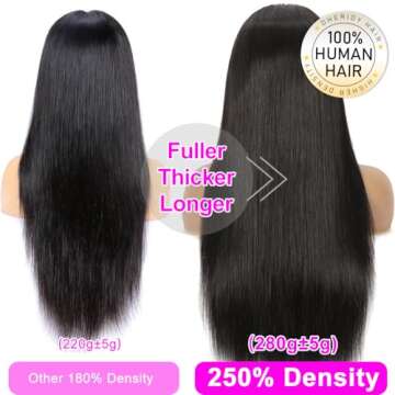 Dheridy 250% Density 13x6 HD Straight 30 Inch Lace Front Wigs Human Hair Pre Plucked Lace Frontal Wigs Human Hair 13x6 Glueless 100% Human Hair Lace Front Wigs for Black Women Bleached Knots Free Part