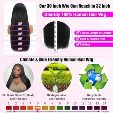 Dheridy 250% Density 13x6 HD Straight 30 Inch Lace Front Wigs Human Hair Pre Plucked Lace Frontal Wigs Human Hair 13x6 Glueless 100% Human Hair Lace Front Wigs for Black Women Bleached Knots Free Part