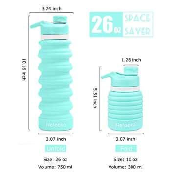 Nefeeko Collapsible Water Bottle, 26oz Silicone Foldable Water Bottles Leakproof BPA Free Travel Wat...