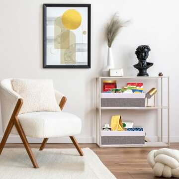 YheenLf Collapsible Storage Bins 5-Pack, Foldable Baskets for Organizing, Clothes Boxes with Handles, Fabric Cubes Containers, White and Gray, 15 x 6 x 5 Inch