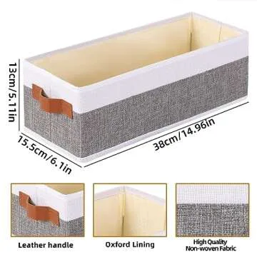 YheenLf Collapsible Storage Bins 5-Pack, Foldable Baskets for Organizing, Clothes Boxes with Handles, Fabric Cubes Containers, White and Gray, 15 x 6 x 5 Inch