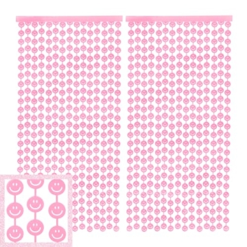 xo, Fetti Smiley Face Pink Foil Curtain Party Decorations - Set of 2 | Happy Pastel Birthday Party D...