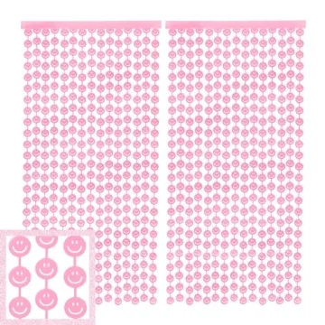 xo, Fetti Smiley Face Pink Foil Curtain Party Decorations - Set of 2 | Happy Pastel Birthday Party D...