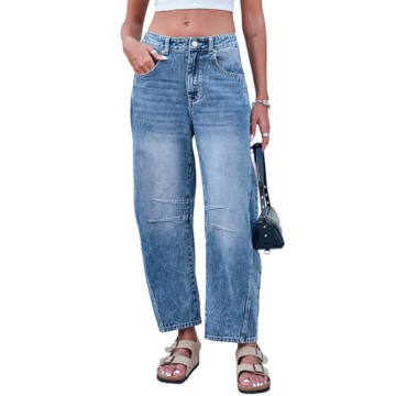 GREAIDEA Mid Rise Barrel Jeans for Women Wide Leg Mid Waist Cropped Denim Pants Y2k Baggy Boyfriend ...