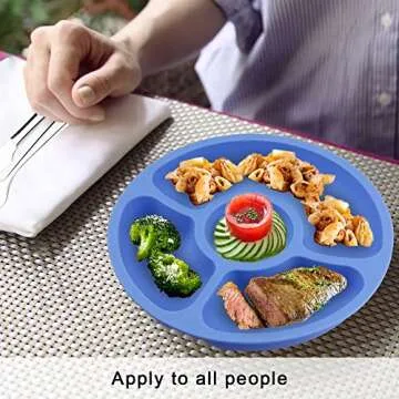 SILIVO 4 Pack Toddler Plates, Divided Plates for Adults and Kids - Silicone Sectional Serving Platters,Snack Serving Dishes for Parties