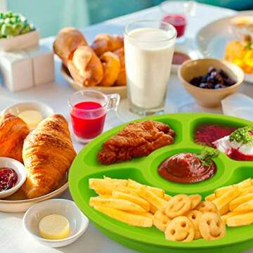 SILIVO 4 Pack Toddler Plates, Divided Plates for Adults and Kids - Silicone Sectional Serving Platters,Snack Serving Dishes for Parties