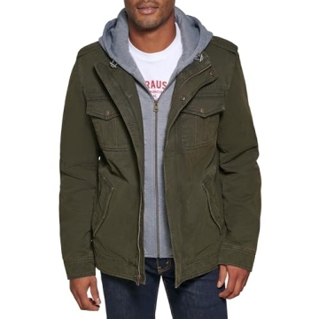 Levi's Men's Washed Cotton Military Jacket with Removable Hood for All Occasions