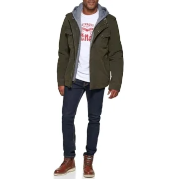 Levi's Stylish Washed Cotton Military Jacket with Hood