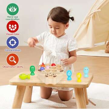 NAODONGLI Wooden Magnetic Fishing Game for Toddlers 1-3,Montessori Preschool Education Activities Fi...