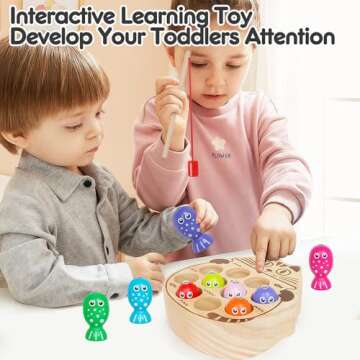 NAODONGLI Wooden Magnetic Fishing Game for Toddlers 1-3,Montessori Preschool Education Activities Fishing Toys Learning Fine Motor Skills Best Birthday Gift for 3 4 5 Year Old Boys Girls