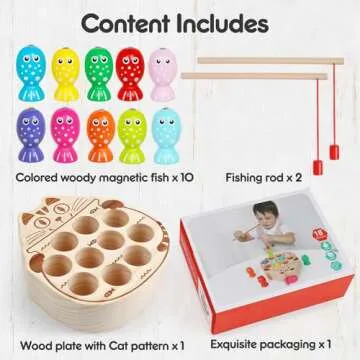 NAODONGLI Wooden Magnetic Fishing Game for Toddlers 1-3,Montessori Preschool Education Activities Fishing Toys Learning Fine Motor Skills Best Birthday Gift for 3 4 5 Year Old Boys Girls