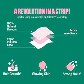 NuStrips Beauty | Strawberry Flavored Oral Strips with Biotin, Folate and Vitamin E | Vitamins for Hair, Skin & Nails | Maximum Absorption, Fast Results | 30 Individually Wrapped Strips