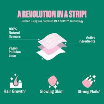 NuStrips Beauty | Strawberry Flavored Oral Strips with Biotin, Folate and Vitamin E | Vitamins for Hair, Skin & Nails | Maximum Absorption, Fast Results | 30 Individually Wrapped Strips