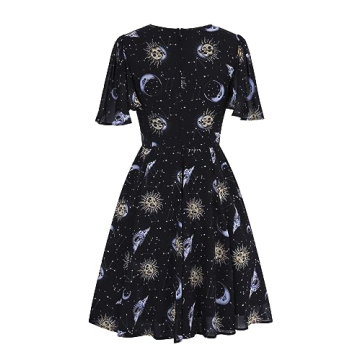 Hell Bunny Solaris Sun Moon Stars Gothic Wicca Plus Size Chiffon Dress XS-4XL - Black (4XL)