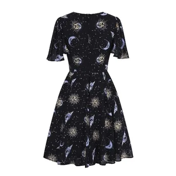 Hell Bunny Solaris Sun Moon Stars Gothic Wicca Plus Size Chiffon Dress XS-4XL - Black (4XL)