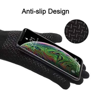 ViGrace Winter Touchscreen Gloves for Men & Women with 3 Fingers Dual-layer Touch Screen Warm Lined Anti-Slip Thermal Knit Driving Texting Glove(Black, Large)