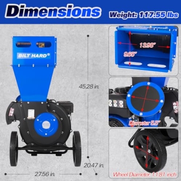 BILT HARD Wood Chipper Powerful 7.5 HP Multi-Function Shredder