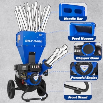 BILT HARD Wood Chipper Powerful 7.5 HP Multi-Function Shredder